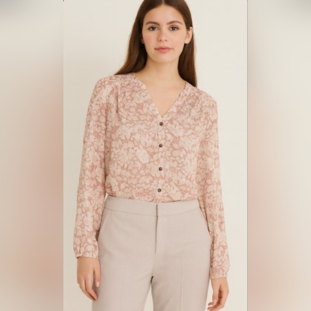 LC Lauren Conrad Pink Floral Button Frtont Sz. M